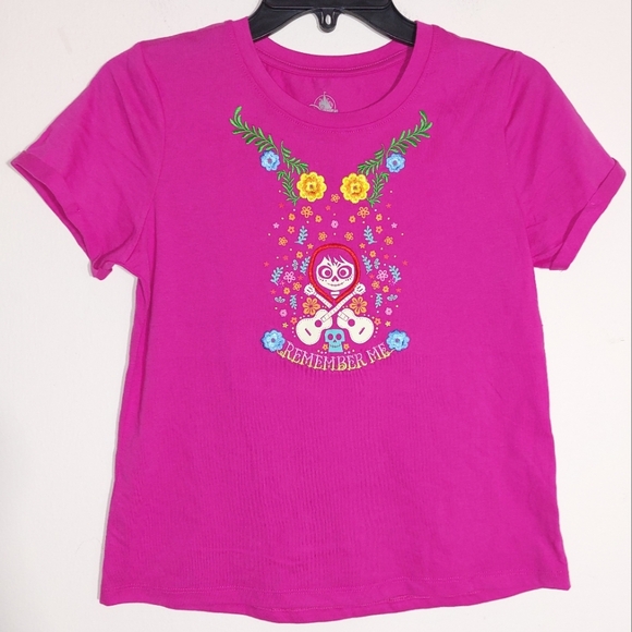 Disney Girl's Embroidered Floral Coco Movie T- Shirt Vibrant Pink Size XL NWOT - Picture 1 of 7
